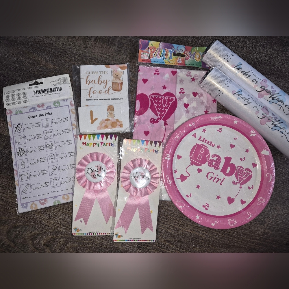 Pink Baby Girl Shower Games Decorations Party Supplies Set